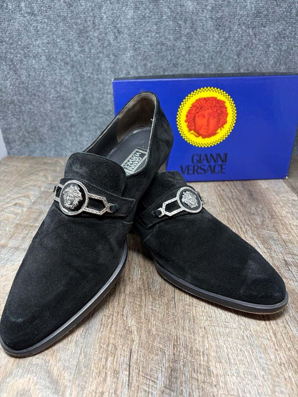 Gianni Versace Men's Black Suede Medusa Head Hardware Dress Loafers Shoes SZ-10